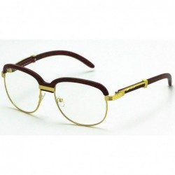 Round WOOD Art Clear Lens Eyeglasses Unisex Vintage Fashion Aviator Sunglasses - Gold / Black Tinted Lens - CF18E6NZSW3 $12.63