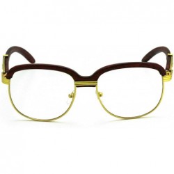 Round WOOD Art Clear Lens Eyeglasses Unisex Vintage Fashion Aviator Sunglasses - Gold / Black Tinted Lens - CF18E6NZSW3 $12.63