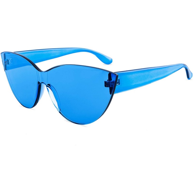 Rimless Colorful One Piece Rimless Transparent Cat Eye Sunglasses for Women Tinted Candy Colored Glasses - H3099-blue - CA18N...