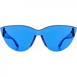 Rimless Colorful One Piece Rimless Transparent Cat Eye Sunglasses for Women Tinted Candy Colored Glasses - H3099-blue - CA18N...