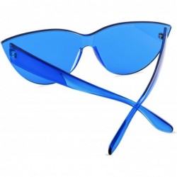 Rimless Colorful One Piece Rimless Transparent Cat Eye Sunglasses for Women Tinted Candy Colored Glasses - H3099-blue - CA18N...