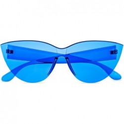 Rimless Colorful One Piece Rimless Transparent Cat Eye Sunglasses for Women Tinted Candy Colored Glasses - H3099-blue - CA18N...