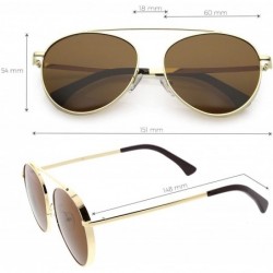 Oversized Polarized Oversize Round Aviator Sunglasses For Women Metal Brow Bar Colored Mirror Lens 60mm - Gold / Brown - CW12...