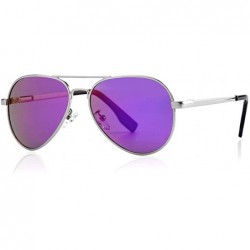 Sport Polarized Small Aviator Sunglasses for Small Face Women Men Juniors- 52mm - A9 Silver/Purple Mirror - CU194664TTY $15.85