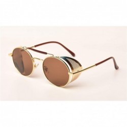 Round Retro Steampunk Sunglasses Round Designer Steam Punk Metal Shields Men Women UV400 Gafas De Sol 086M - CU199CC2ONG $38.05
