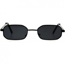 Semi-rimless Mens Narrow Metal Rim Rectangular Hippie Pimp Sunglasses - All Black - CM18CMNE2G6 $10.07