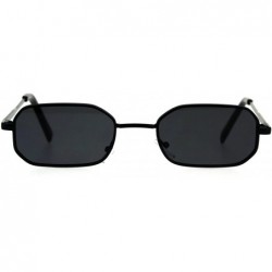 Semi-rimless Mens Narrow Metal Rim Rectangular Hippie Pimp Sunglasses - All Black - CM18CMNE2G6 $23.18