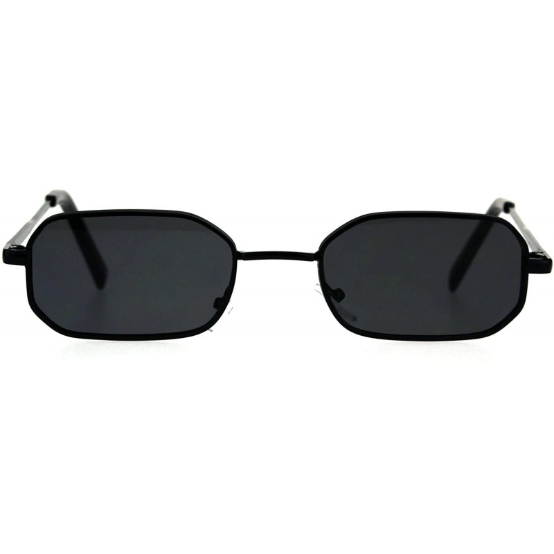 Semi-rimless Mens Narrow Metal Rim Rectangular Hippie Pimp Sunglasses - All Black - CM18CMNE2G6 $10.07