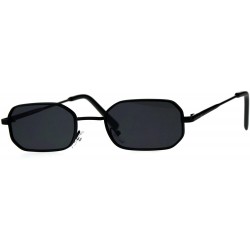Semi-rimless Mens Narrow Metal Rim Rectangular Hippie Pimp Sunglasses - All Black - CM18CMNE2G6 $10.07
