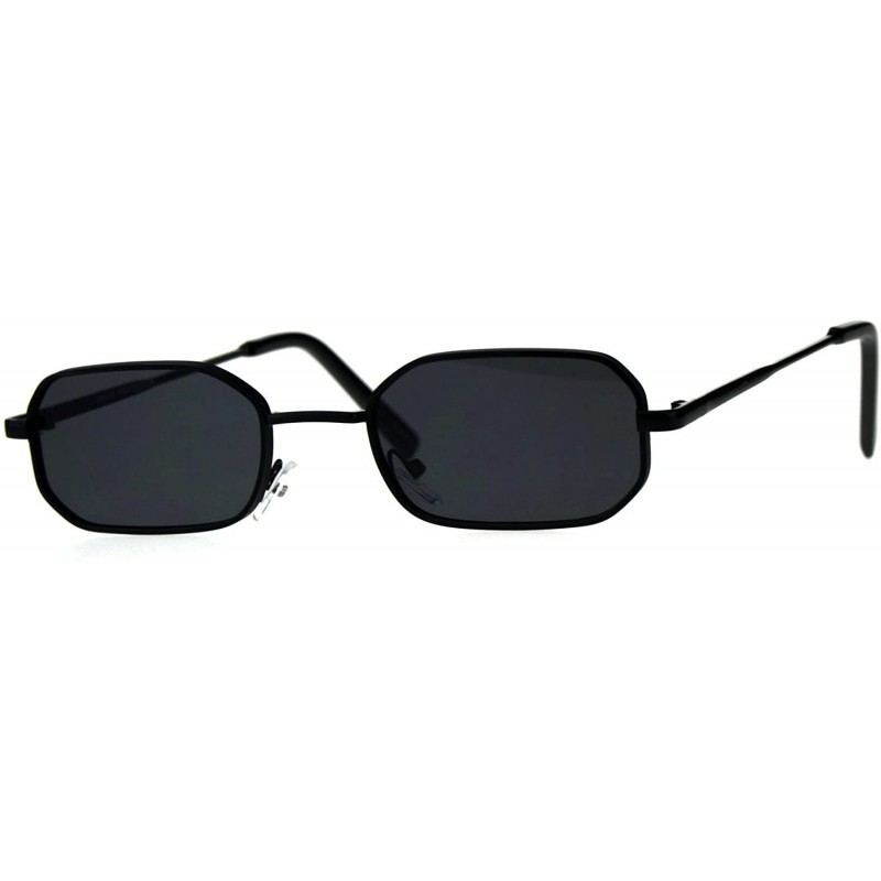 Narrow Metal Rim Rectangular Hippie Pimp Sunglasses - All Black - CM18CMNE2G6