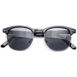 Round Classic Half Frame Horned Rim Gold Accent Half Frame Sunglasses - Black - CG12OCDEL0R $10.74