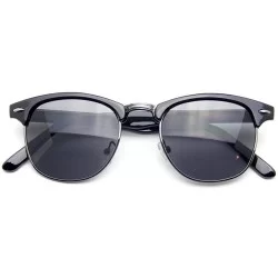 Round Classic Half Frame Horned Rim Gold Accent Half Frame Sunglasses - Black - CG12OCDEL0R $18.13