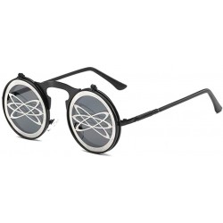 Round Vintage Flip Up Sunglasses Juniors John Lennon Style Circle Sun Glasses - Blackc7 - C818RM759LG $11.30