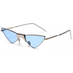 Cat Eye Cat Eye Sunglasses Women Triangle Ladies Sun Glasses Small Metal Frame Eyewear - Silver With Blue - CS18W8UU9NL $21.17