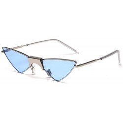 Cat Eye Cat Eye Sunglasses Women Triangle Ladies Sun Glasses Small Metal Frame Eyewear - Silver With Blue - CS18W8UU9NL $10.72