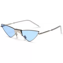 Cat Eye Cat Eye Sunglasses Women Triangle Ladies Sun Glasses Small Metal Frame Eyewear - Silver With Blue - CS18W8UU9NL $10.72
