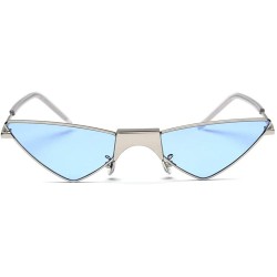 Cat Eye Cat Eye Sunglasses Women Triangle Ladies Sun Glasses Small Metal Frame Eyewear - Silver With Blue - CS18W8UU9NL $10.72