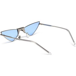 Cat Eye Cat Eye Sunglasses Women Triangle Ladies Sun Glasses Small Metal Frame Eyewear - Silver With Blue - CS18W8UU9NL $10.72