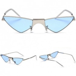 Cat Eye Cat Eye Sunglasses Women Triangle Ladies Sun Glasses Small Metal Frame Eyewear - Silver With Blue - CS18W8UU9NL $10.72