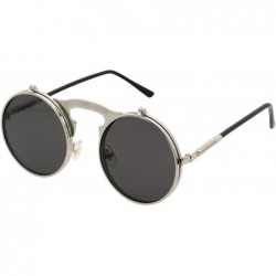 Round Flip up Steampunk Round Circle Retro Sunglasses - Silver-black - CA18Z3ZZW2D $12.56