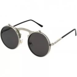 Round Flip up Steampunk Round Circle Retro Sunglasses - Silver-black - CA18Z3ZZW2D $21.41