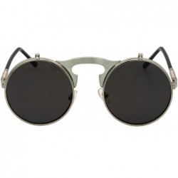 Round Flip up Steampunk Round Circle Retro Sunglasses - Silver-black - CA18Z3ZZW2D $12.56