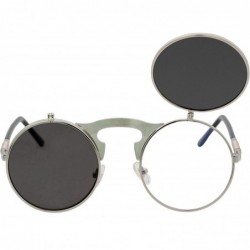 Round Flip up Steampunk Round Circle Retro Sunglasses - Silver-black - CA18Z3ZZW2D $12.56