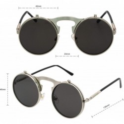 Round Flip up Steampunk Round Circle Retro Sunglasses - Silver-black - CA18Z3ZZW2D $12.56