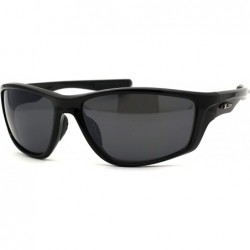 Sport Mens All Black Warp Around Sport Oval Plastic Sunglasses - Shiny Black - CG19624MH7S $23.61