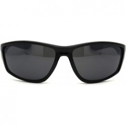 Sport Mens All Black Warp Around Sport Oval Plastic Sunglasses - Shiny Black - CG19624MH7S $15.22