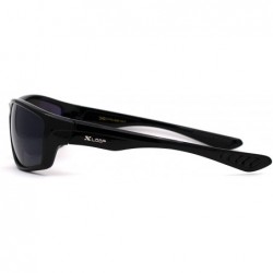 Sport Mens All Black Warp Around Sport Oval Plastic Sunglasses - Shiny Black - CG19624MH7S $15.22