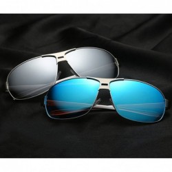 Rectangular magnesium polarized sunglasses Classic brushed two-tone sunglasses - Blue Color - CF18DW9AGKR $29.48