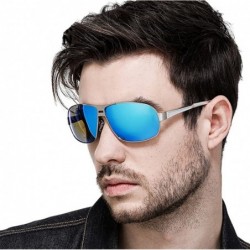 Rectangular magnesium polarized sunglasses Classic brushed two-tone sunglasses - Blue Color - CF18DW9AGKR $29.48