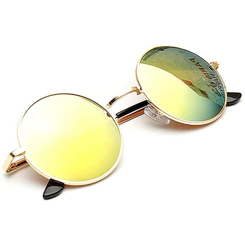 Oval Hippie Sunglasses WITH CASE Retro Classic Circle Lens Round Sunglasses Steampunk Colored - Golden - C818R5W3W0G $10.59