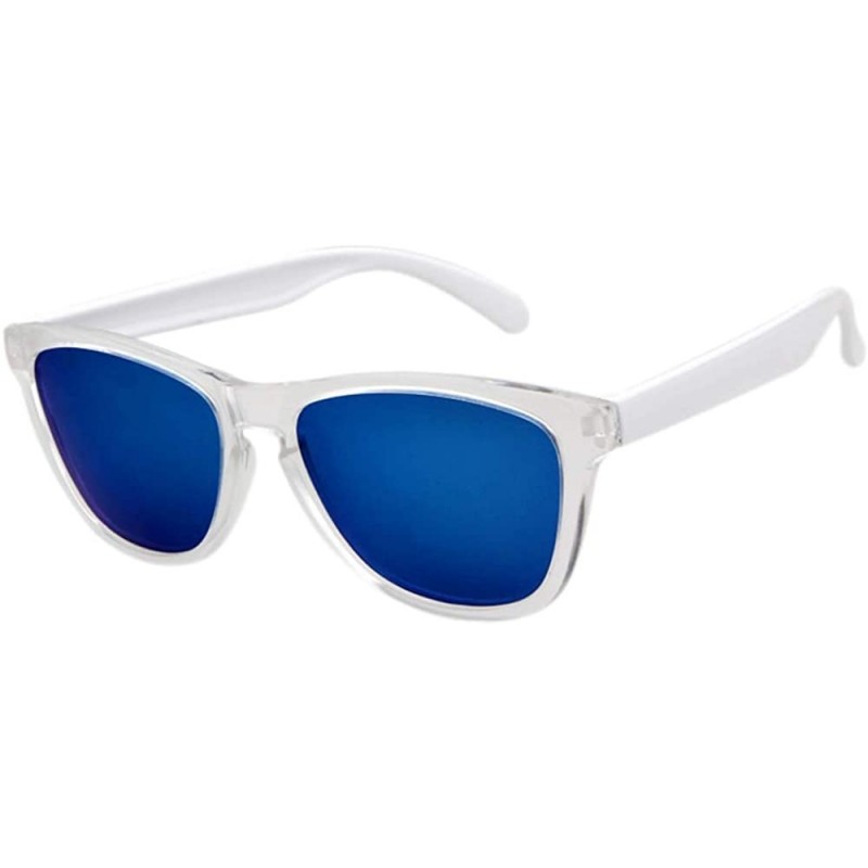 Sport Mens Womens Retro PolarizedSunglasses Classic Sports Sunglasses UV400 - Transparent-white-blue - C418ROOWZEO $10.79