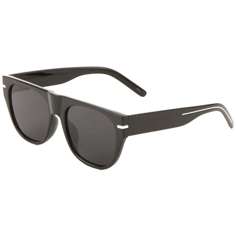 Round Flat Top Curved Nose Round Flat Lens Temple Line Sunglasses - Black - CL197S4Y4CH $14.35