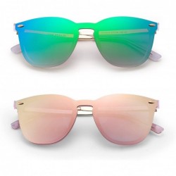 Oversized Trendy Rimless Sunglasses Mirror Reflective Sun Glasses for Women Men - 2 Pack (Green + Pink) - C018G45TKGC $22.75