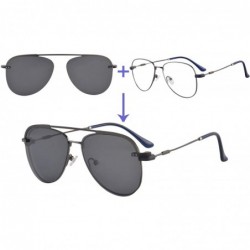 Aviator Anti Blue Light Hyperopia Glasses with Polarized Clip-on Sunglasses-LH3039 - C4 Gun - CJ18UH2WKW8 $33.23