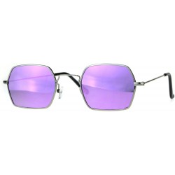 Rectangular Rectangular Hexagon Shape Sunglasses Thin Metal Frame Mirror Lens - Silver (Purple Mirror) - CP18055XR6U $12.07