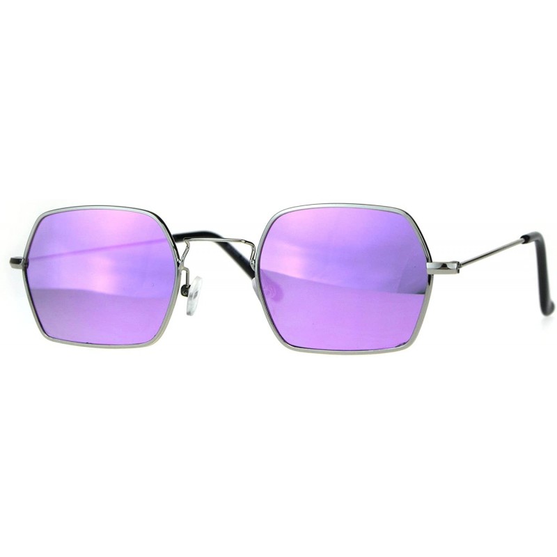 Rectangular Rectangular Hexagon Shape Sunglasses Thin Metal Frame Mirror Lens - Silver (Purple Mirror) - CP18055XR6U $12.07