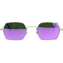 Rectangular Rectangular Hexagon Shape Sunglasses Thin Metal Frame Mirror Lens - Silver (Purple Mirror) - CP18055XR6U $12.07