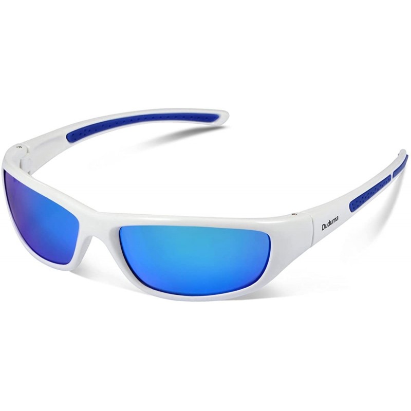 Sport Tr8116 Polarized Sports Sunglasses for Men Women Baseball Cycling Fishing Golf - White Frame With Blue Lens - C612LGNVE...