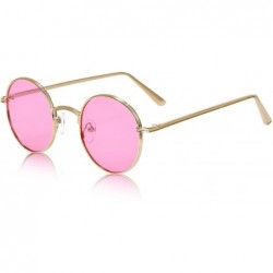 Round Round Sunglasses Hippie John Lennon Vintage Small Circle Gold Glasses - 1 Pink Lens - gold Frame - C018YC3SY43 $11.23
