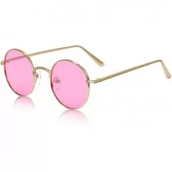 Round Round Sunglasses Hippie John Lennon Vintage Small Circle Gold Glasses - 1 Pink Lens - gold Frame - C018YC3SY43 $19.06