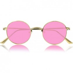 Round Round Sunglasses Hippie John Lennon Vintage Small Circle Gold Glasses - 1 Pink Lens - gold Frame - C018YC3SY43 $11.23