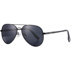 Aviator Small Polarized Aviator Sunglasses for Adult Small Face and Junior-52mm - Black Frame/Black Lens - CE182360Q9K $33.95