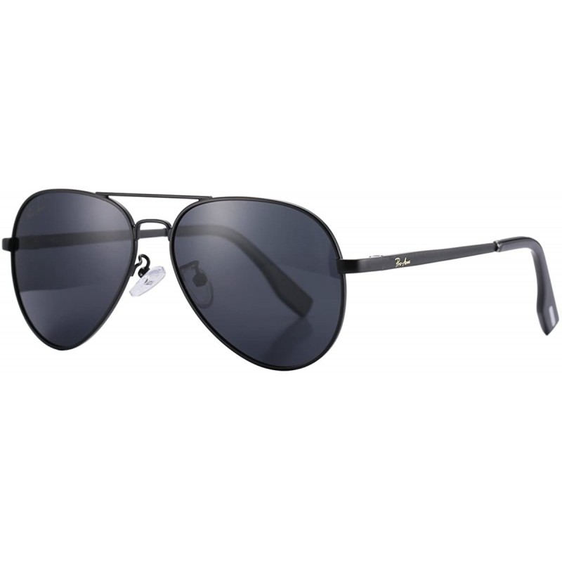 Aviator Small Polarized Aviator Sunglasses for Adult Small Face and Junior-52mm - Black Frame/Black Lens - CE182360Q9K $21.10