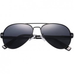 Aviator Small Polarized Aviator Sunglasses for Adult Small Face and Junior-52mm - Black Frame/Black Lens - CE182360Q9K $21.10