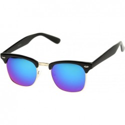 Oversized Half Frame Semi-Rimless Horn Rimmed Sunglasses - Black-gold / Green-blue Mirror - CC11AZY4IZZ $20.30