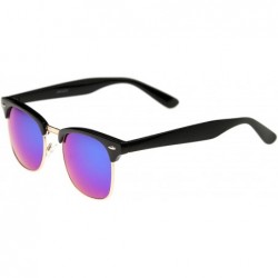 Oversized Half Frame Semi-Rimless Horn Rimmed Sunglasses - Black-gold / Green-blue Mirror - CC11AZY4IZZ $10.81